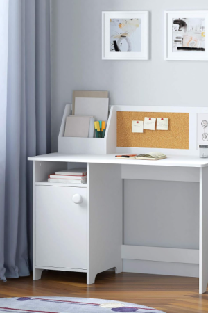Kids Study Desk with Storage, Wooden Children School Study Table with Hutch and Storage Cabinet for 3-8 Years Girls Boys, Student's Study Computer Workstation Writing Table, White